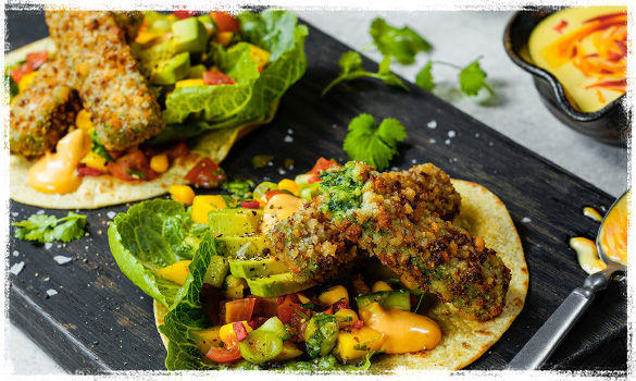 Vegetartaco med spinatpinner og mangosalsa