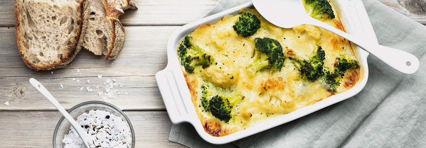Brokkoli- og blomkålgrateng