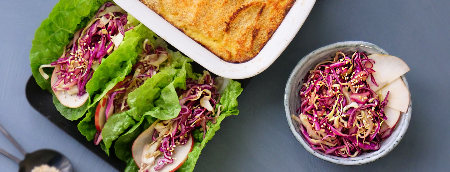 Fiskegrateng og asiatisk kålsalat