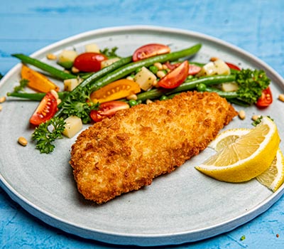 Fylt fisk med lun bønnesalat