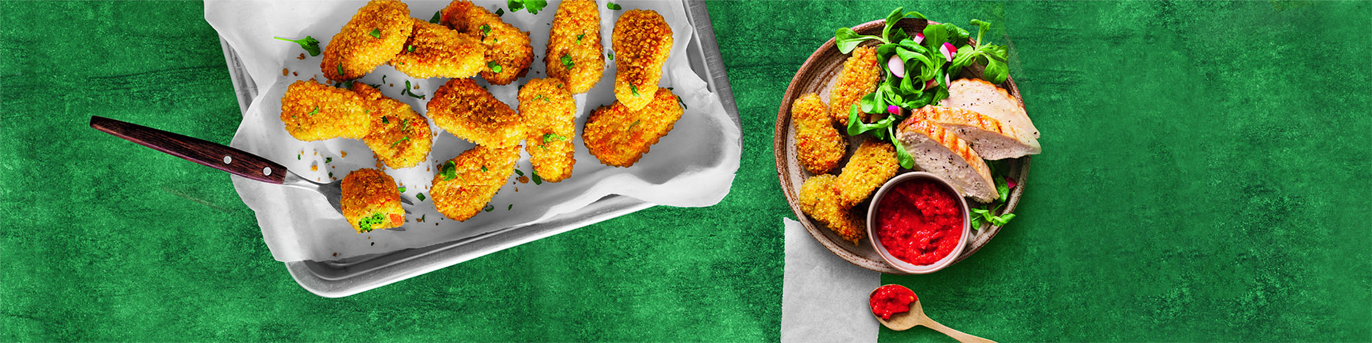 Kylling og grønnsaksnuggets med dipp