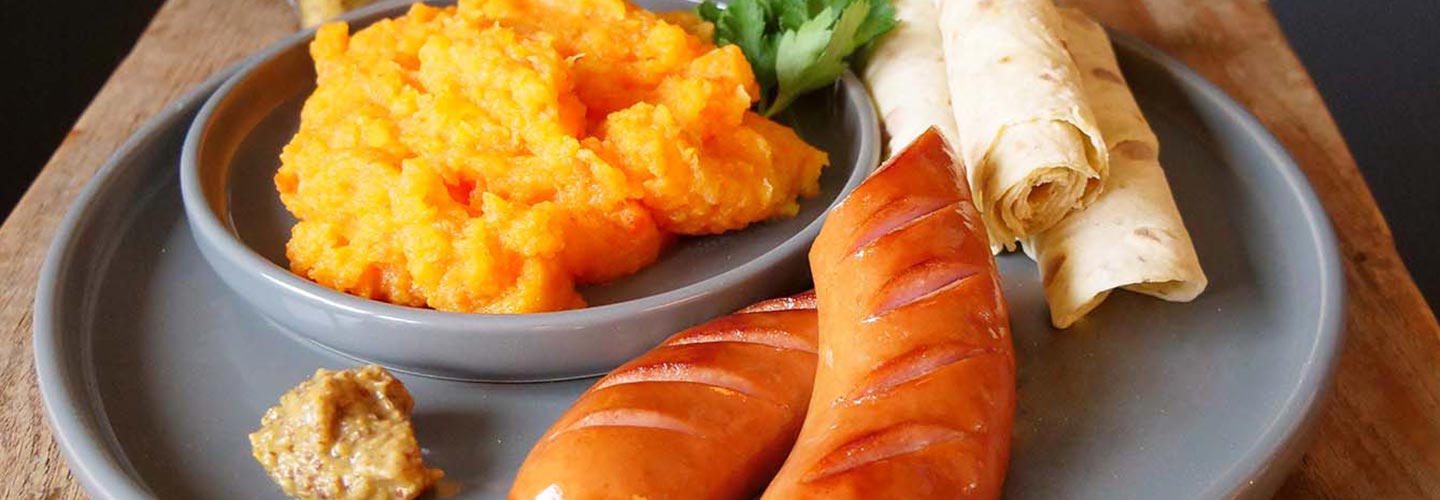 Rotstappe med kjøttpølser