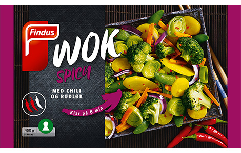 Wok spicy: pakningsbilde grønnsaker til wok med chili og rødløk fra Findus